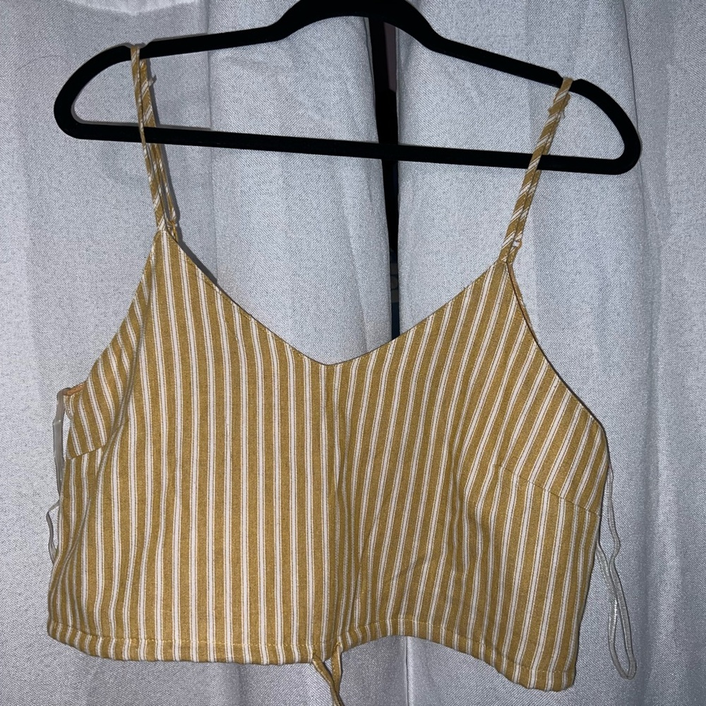La Hearts Mustard Yellow Striped Cropped Tank Top